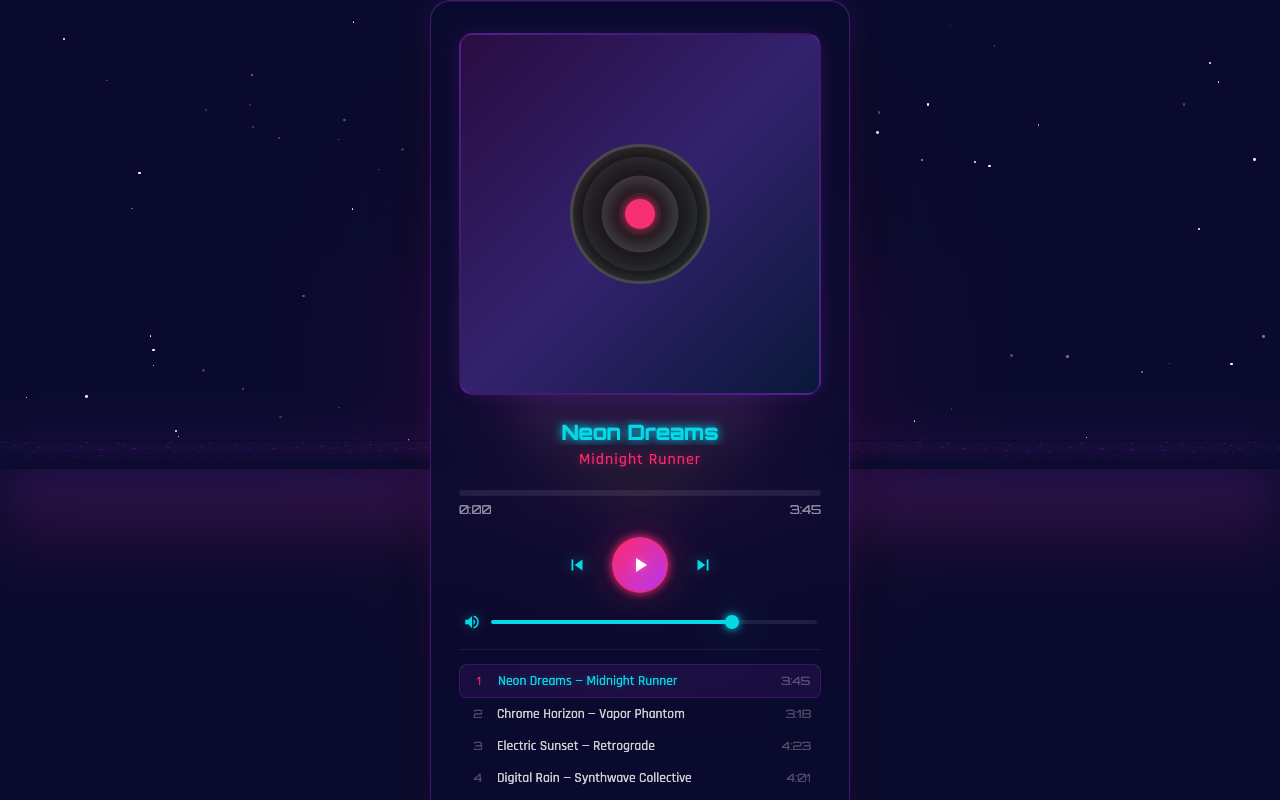 cohere/north-mini-code:free - Synthwave music player